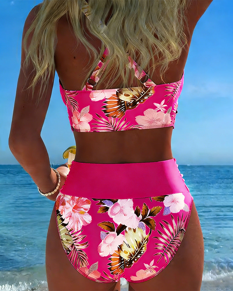 Bini | Bikini avec motif floral contrastant et fente