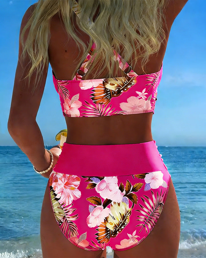 Bini | Bikini avec motif floral contrastant et fente