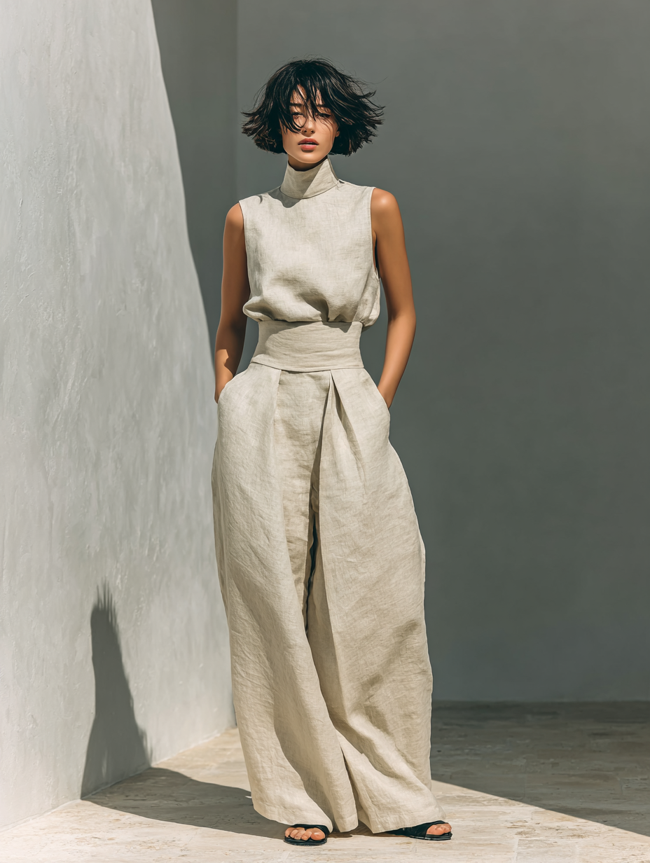 Mylène | Ensemble Minimaliste en Coton & Lin avec Coupe Flatteuse