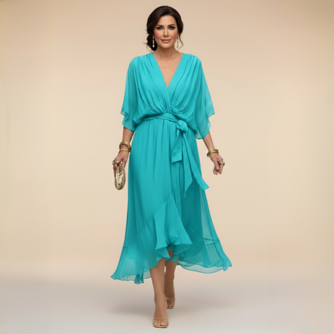 Myrtille | ROBE EN CHIFFON AVEC DÉCOLLETÉ EN V