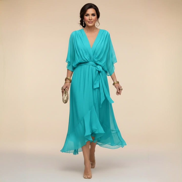 Myrtille | ROBE EN CHIFFON AVEC DÉCOLLETÉ EN V
