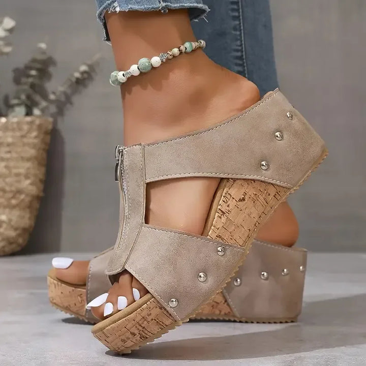 Henriette | Sandales compensées à détail zippé