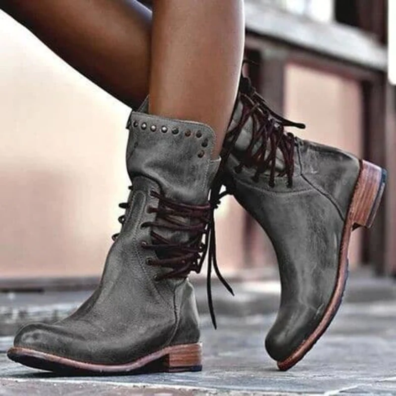 Camille | Bottines Mi-Mollet Cloutées Vintage