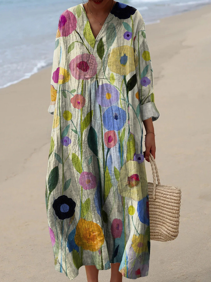 Clara | Robe Femme Imprimée Art Champ de Printemps Huile