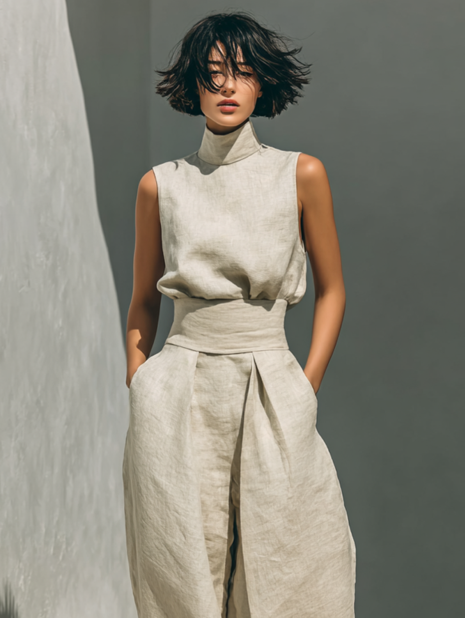 Mylène | Ensemble Minimaliste en Coton & Lin avec Coupe Flatteuse