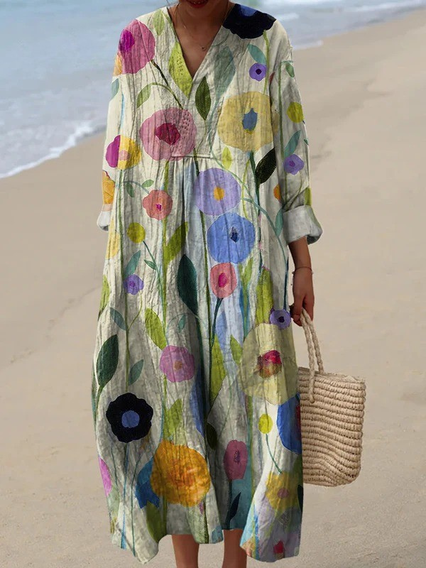Clara | Robe Femme Imprimée Art Champ de Printemps Huile