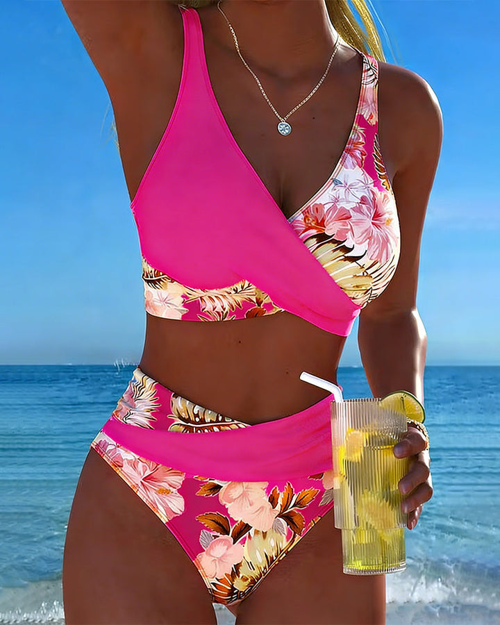 Bini | Bikini avec motif floral contrastant et fente