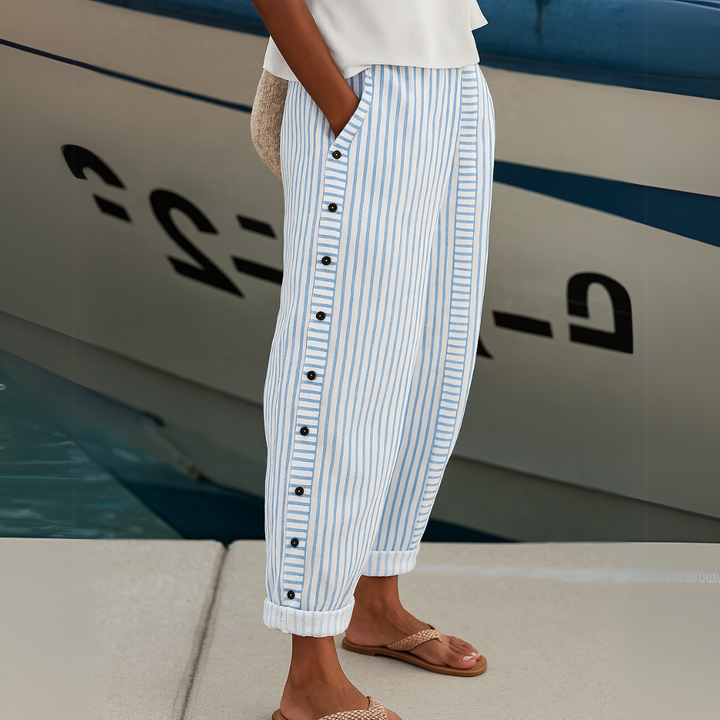 Cybèle | Pantalon à boutons rayé élégant