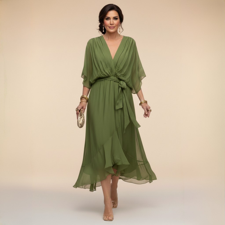 Myrtille | ROBE EN CHIFFON AVEC DÉCOLLETÉ EN V