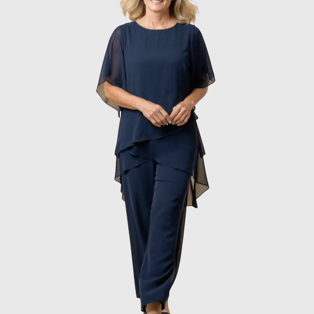 Lisette | Costume avec pantalons palazzo drapés