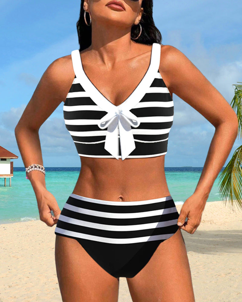 Lula | Bikini rayé à taille haute
