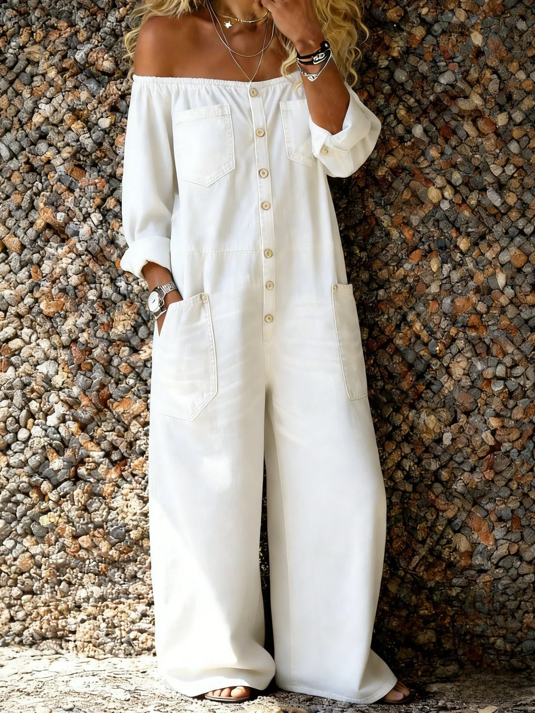 Noa | Combinaison en Jean avec Encolure Off-Shoulder