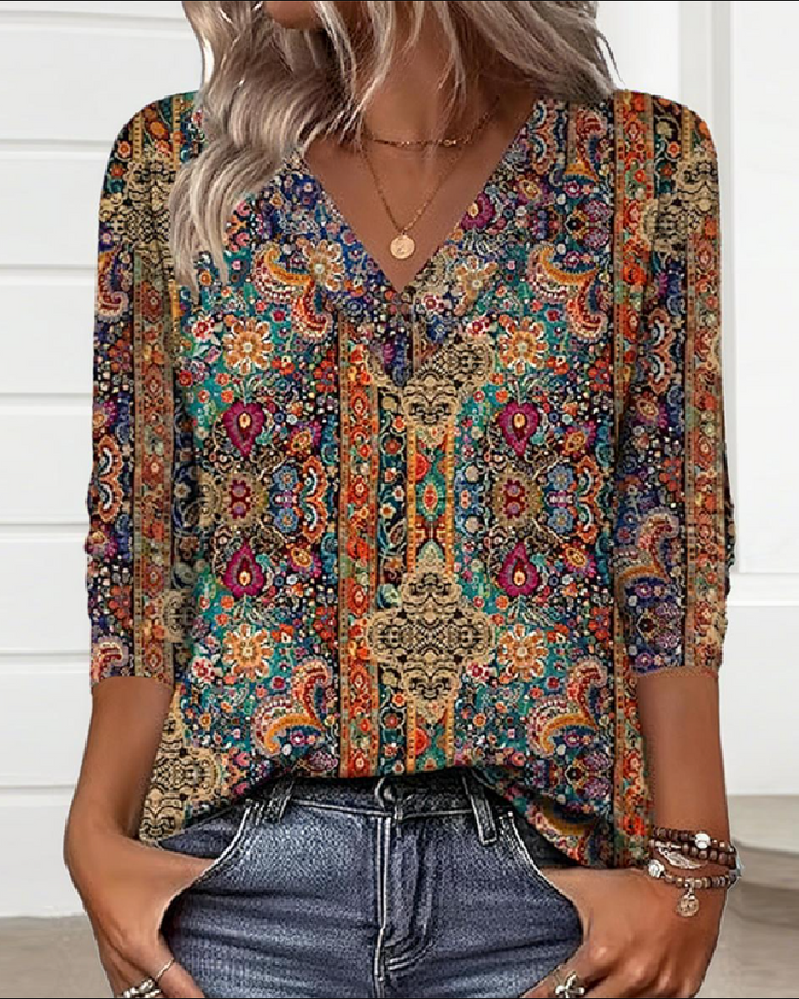 Marceline | Blouse Bohème Élégante à Col V