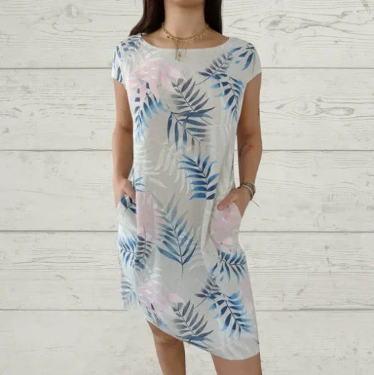 Wivienne | Robe d'été imprimée en coton et lin pour femmes avec poches