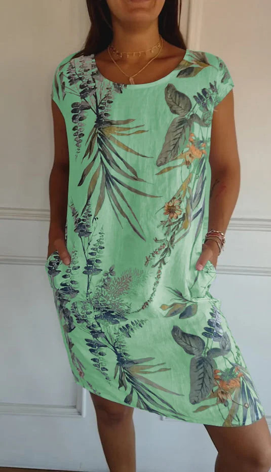 Wivienne | Robe d'été imprimée en coton et lin pour femmes avec poches