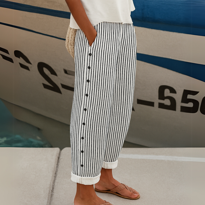 Cybèle | Pantalon à boutons rayé élégant