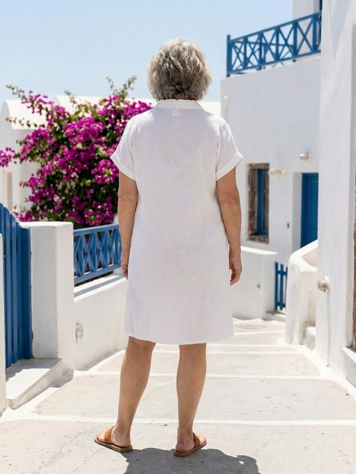 Helene | Robe à manches courtes avec poche avant, longueur genou
