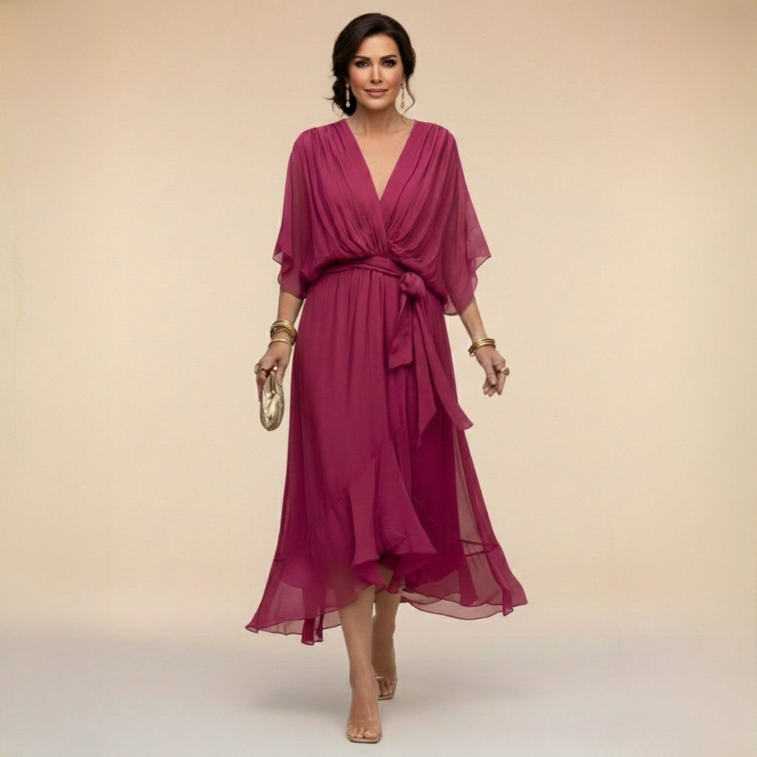 Myrtille | ROBE EN CHIFFON AVEC DÉCOLLETÉ EN V