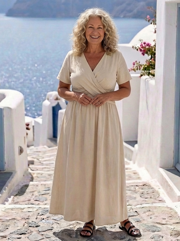 Alvara | Robe Midi à Encolure en V et Manches Courtes