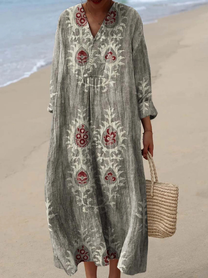 Hélène | Robe d'Art Floral Ethnique Vintage pour Femme