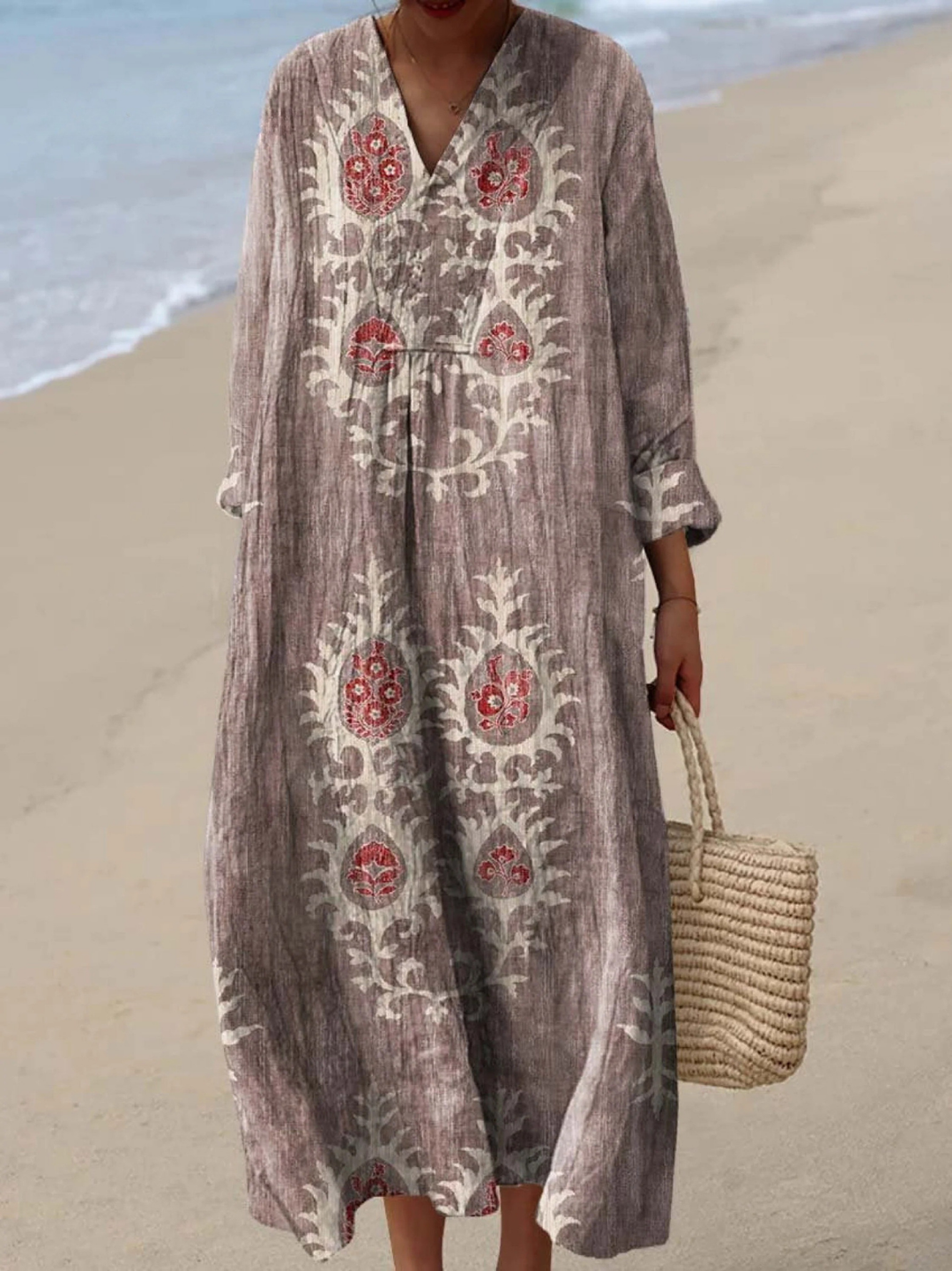 Hélène | Robe d'Art Floral Ethnique Vintage pour Femme
