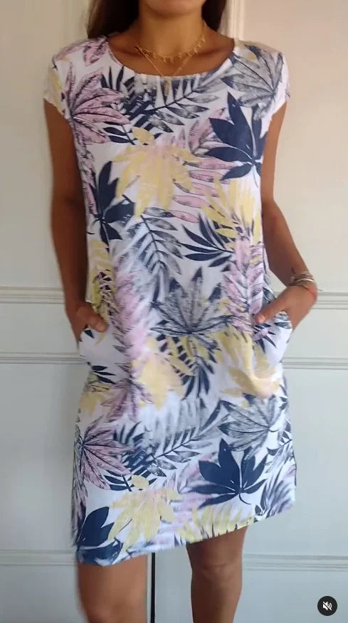 Wivienne | Robe d'été imprimée en coton et lin pour femmes avec poches