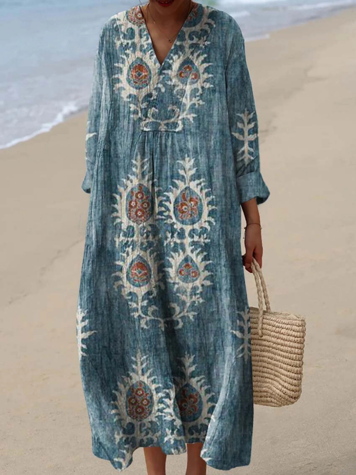 Hélène | Robe d'Art Floral Ethnique Vintage pour Femme