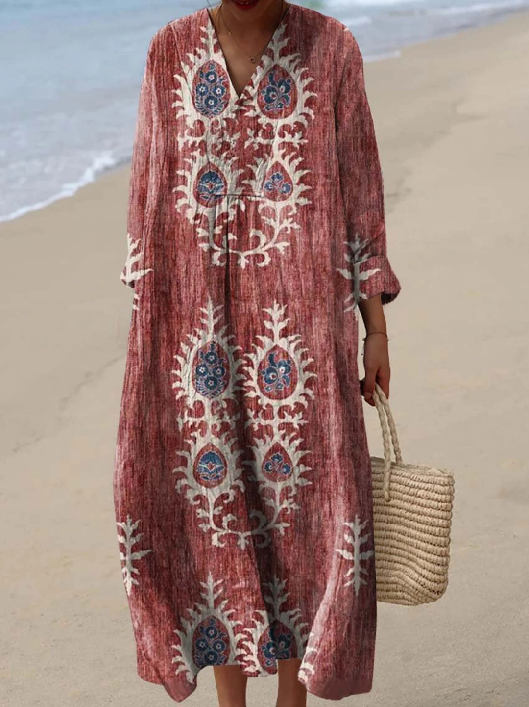 Hélène | Robe d'Art Floral Ethnique Vintage pour Femme