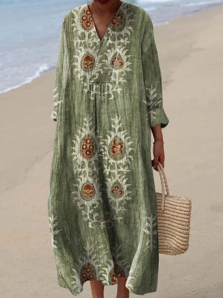 Hélène | Robe d'Art Floral Ethnique Vintage pour Femme