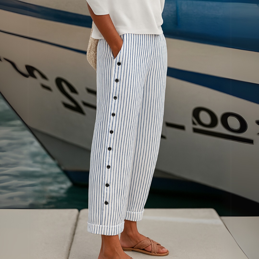 Cybèle | Pantalon à boutons rayé élégant
