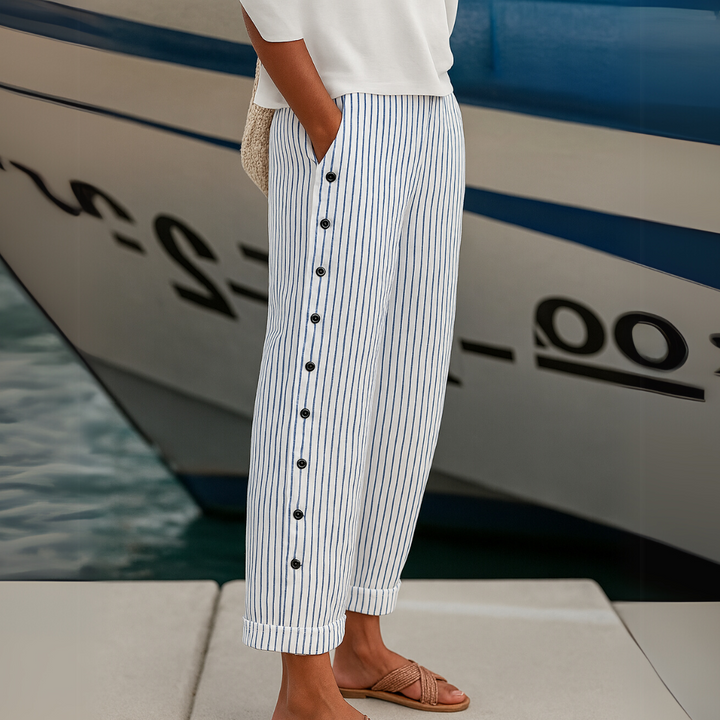 Cybèle | Pantalon à boutons rayé élégant