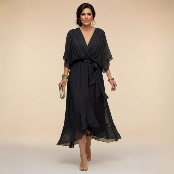 Myrtille | ROBE EN CHIFFON AVEC DÉCOLLETÉ EN V