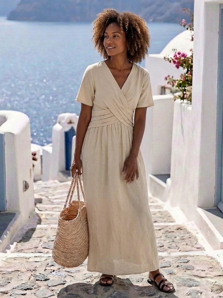 Alvara | Robe Midi à Encolure en V et Manches Courtes