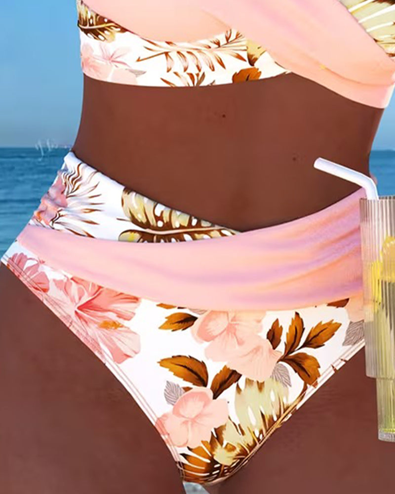 Bini | Bikini avec motif floral contrastant et fente