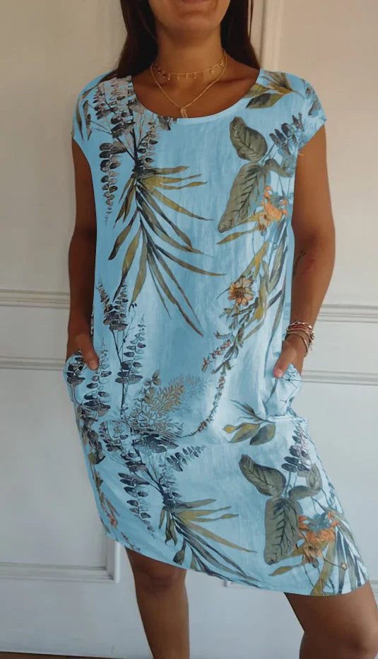 Wivienne | Robe d'été imprimée en coton et lin pour femmes avec poches