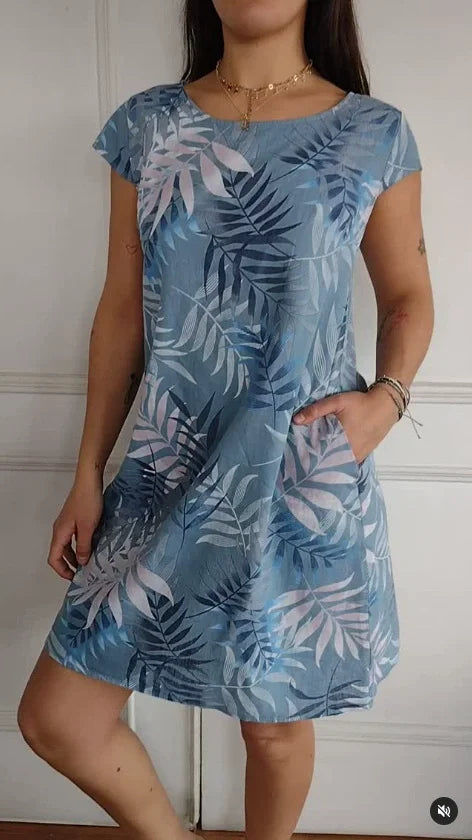 Wivienne | Robe d'été imprimée en coton et lin pour femmes avec poches