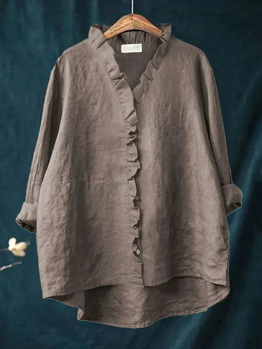 Malika | Blouse en Coton et Lin avec Volants
