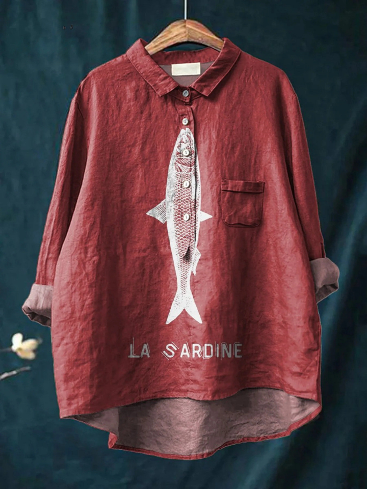 Faye | Chemise décontractée imprimée graphique de poisson sardine pour femmes