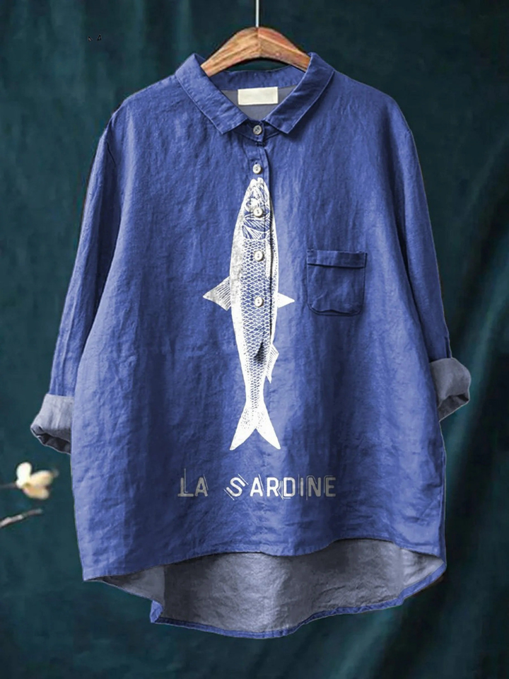 Faye | Chemise décontractée imprimée graphique de poisson sardine pour femmes