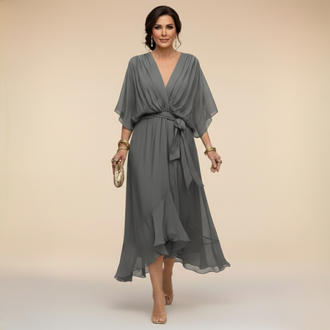 Myrtille | ROBE EN CHIFFON AVEC DÉCOLLETÉ EN V