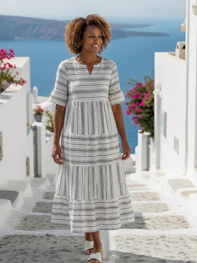 Parisa | Robe midi à manches courtes à rayures