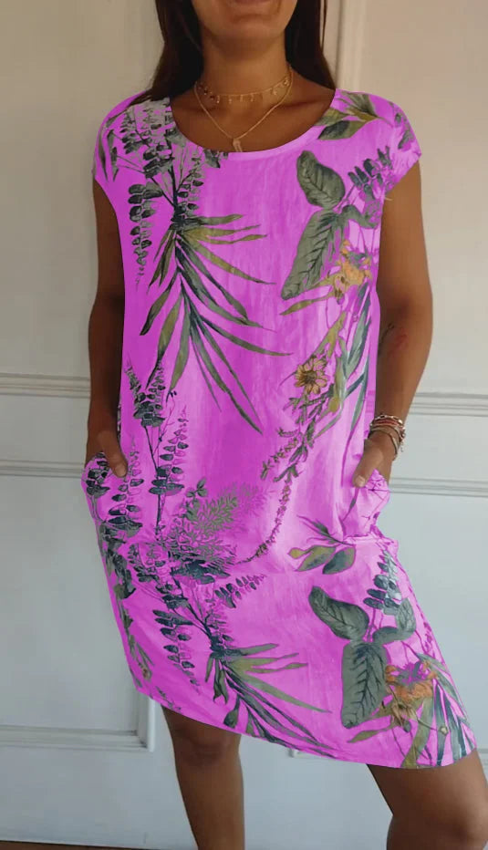 Wivienne | Robe d'été imprimée en coton et lin pour femmes avec poches