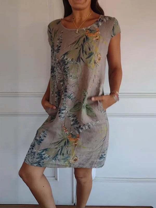 Wivienne | Robe d'été imprimée en coton et lin pour femmes avec poches