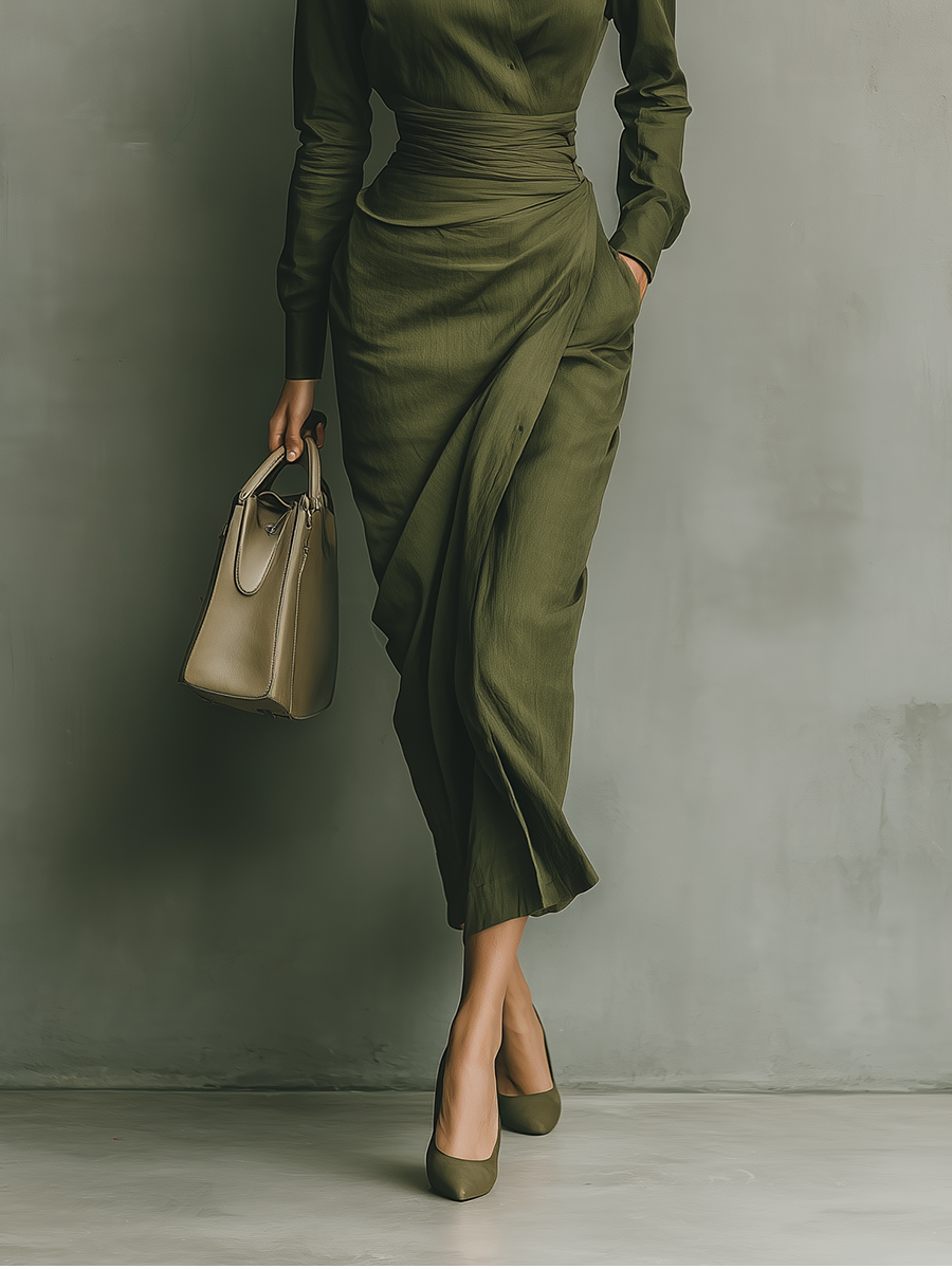 Jade | Robe Portefeuille Satinée Avec Ceinture