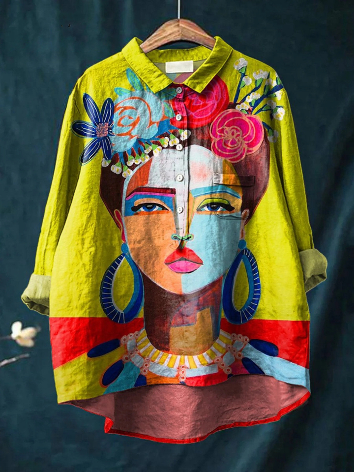 Eugen | T-shirt décontracté imprimé portrait de Freda en peinture à l'huile
