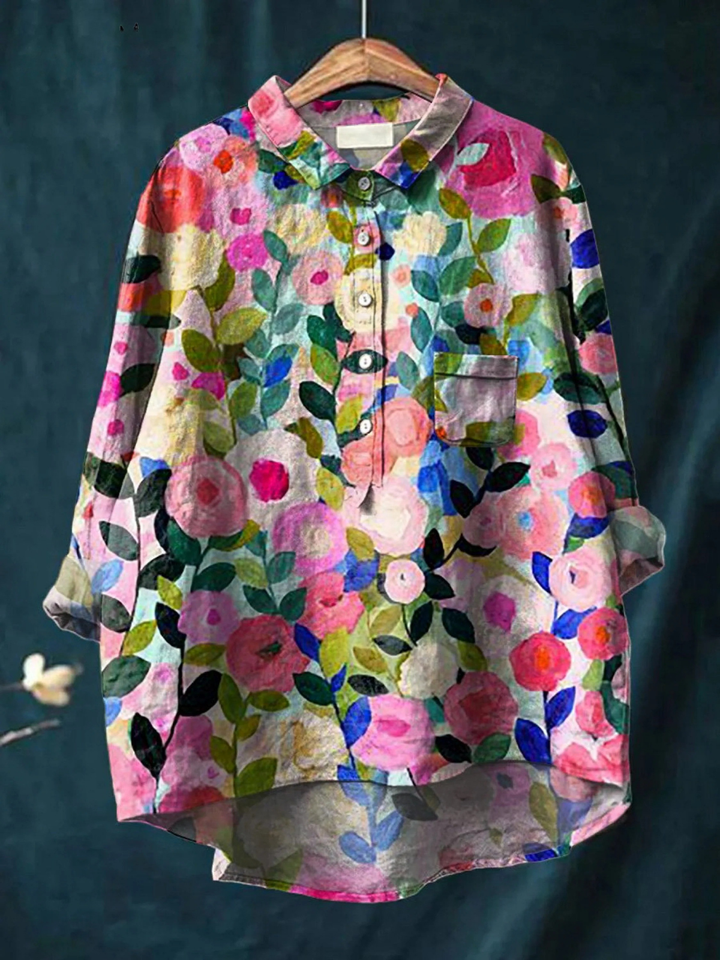 Delia | Chemise Casual Femme Imprimée Jardin Floral Coloré de Printemps