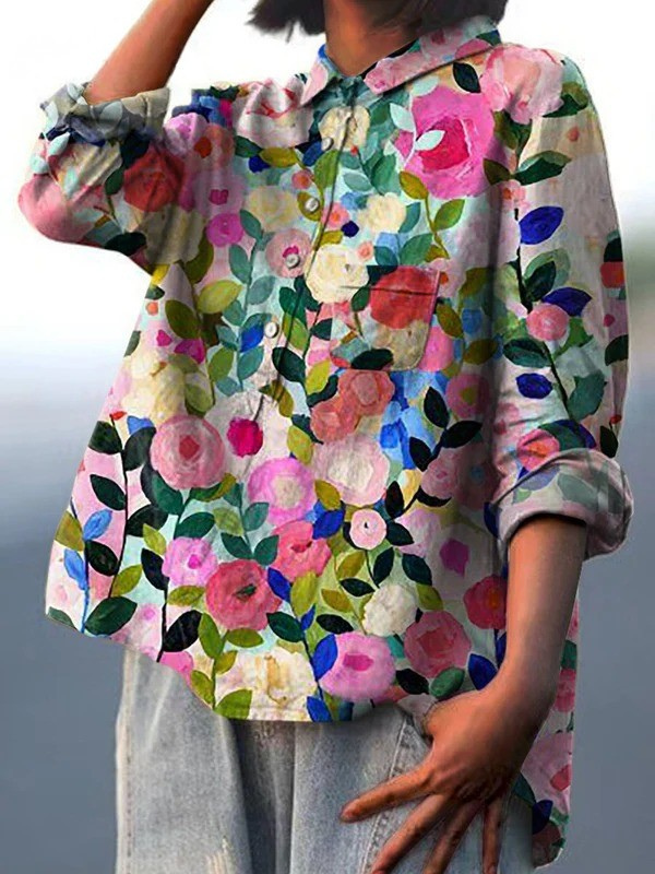 Delia | Chemise Casual Femme Imprimée Jardin Floral Coloré de Printemps
