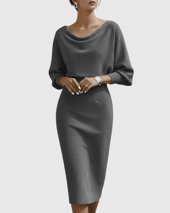 Ismeria | Robe Midi Drapée à Manches Chauve-Souris Blanche