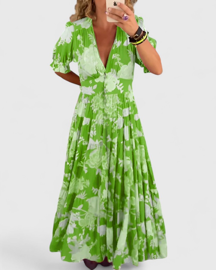 Marlène | Robe Élegante à Col V Floral