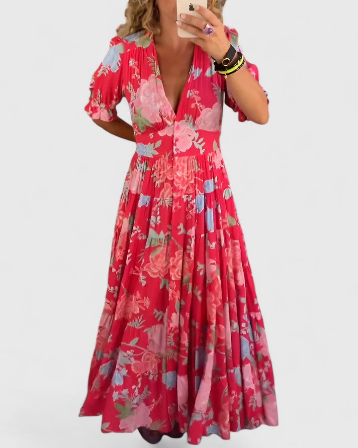 Marlène | Robe Élegante à Col V Floral
